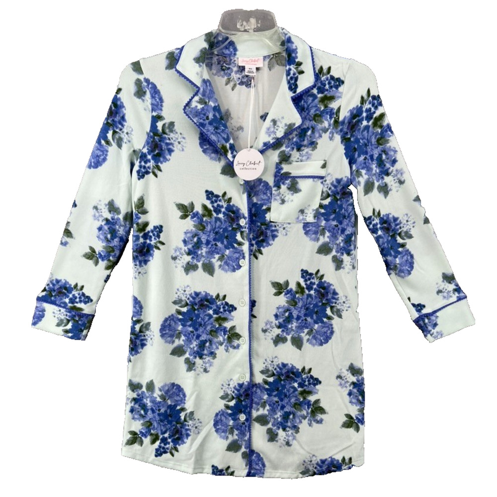 New Lacey Chabert Robe Womens Sz XS Green Blue Floral Butter Soft Button Up‎